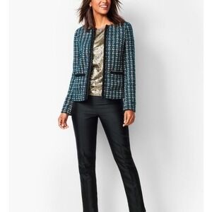 rsvp Talbots Womens Turquoise Blue Tweed Plaid Blazer‎ Jacket Size 10P Career